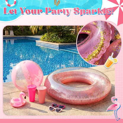 40 Pcs Bachelorette Pool Party Favors Pink Inflatable Pool Rings Beach Balls Heart Sunglasses Cups Drink Holders for Women Bridal Shower Summer Birthday Party Supplies
