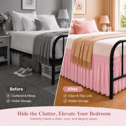 RIMELA Twin Bed Skirt 15 Inch Drop Dusty Pink Split Corners Dust Ruffle