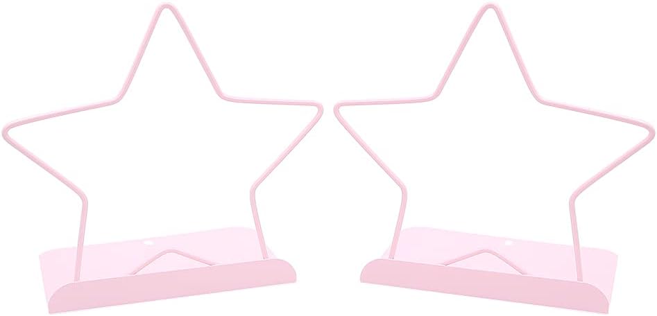 Fashion Star Bookend Non-Skid Metal Book Ends Book Stands for Home Shelves School Office Decoration Kids Study Gift (Pink)