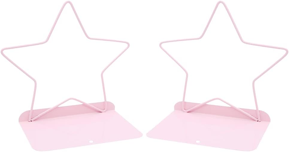 Fashion Star Bookend Non-Skid Metal Book Ends Book Stands for Home Shelves School Office Decoration Kids Study Gift (Pink)