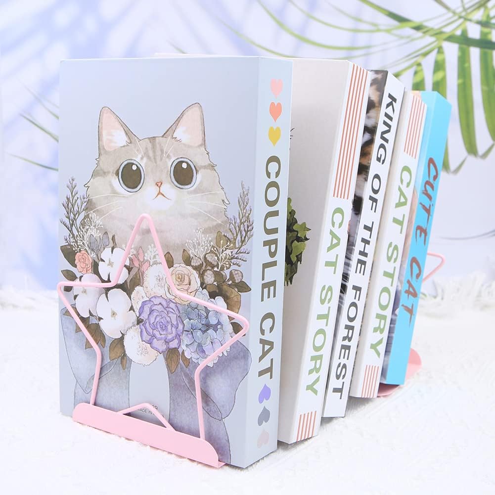 Fashion Star Bookend Non-Skid Metal Book Ends Book Stands for Home Shelves School Office Decoration Kids Study Gift (Pink)