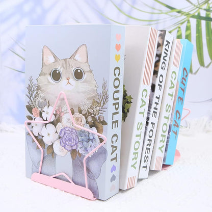 Fashion Star Bookend Non-Skid Metal Book Ends Book Stands for Home Shelves School Office Decoration Kids Study Gift (Pink)