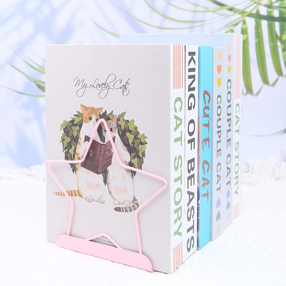 Fashion Star Bookend Non-Skid Metal Book Ends Book Stands for Home Shelves School Office Decoration Kids Study Gift (Pink)