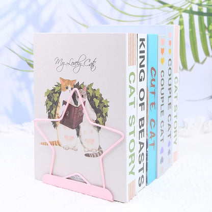 Fashion Star Bookend Non-Skid Metal Book Ends Book Stands for Home Shelves School Office Decoration Kids Study Gift (Pink)