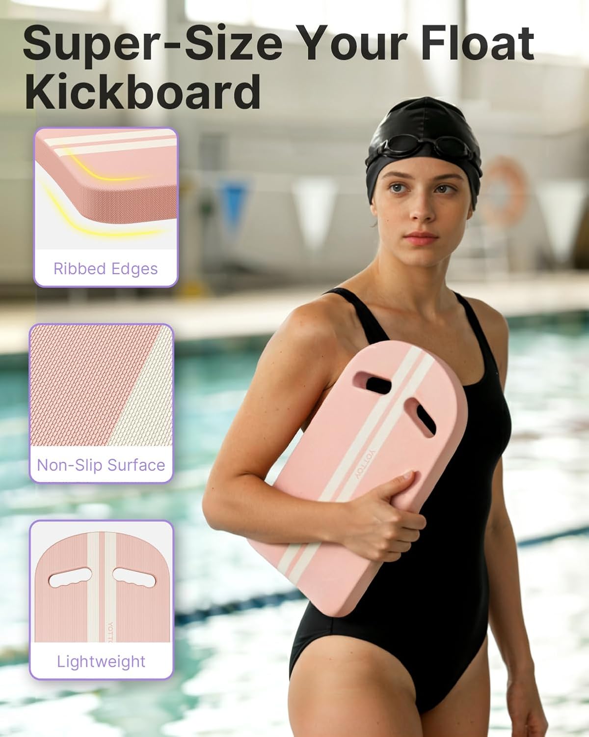 Swim Kickboard，High-Buoyancy Swimming Kickboard for Kids, EVA Foam Kickboard for Swim Training, Non-Slip Kick Board for Pool Workouts