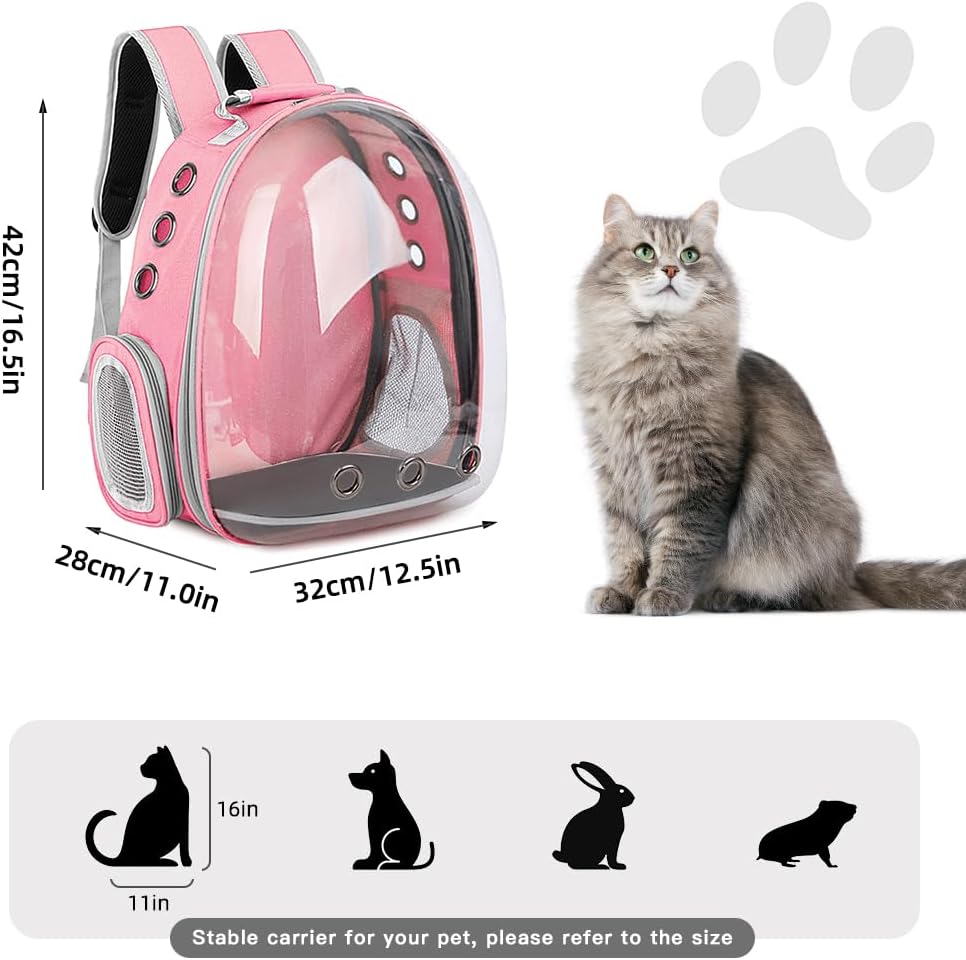 Pet Backpack Carrier,Bubble Backpack Cat Carrier,Pets and Small Dogs,Space Capsule Pet Carrier for Traveling, Walking, Hiking and Outdoor Activities (Pink)
