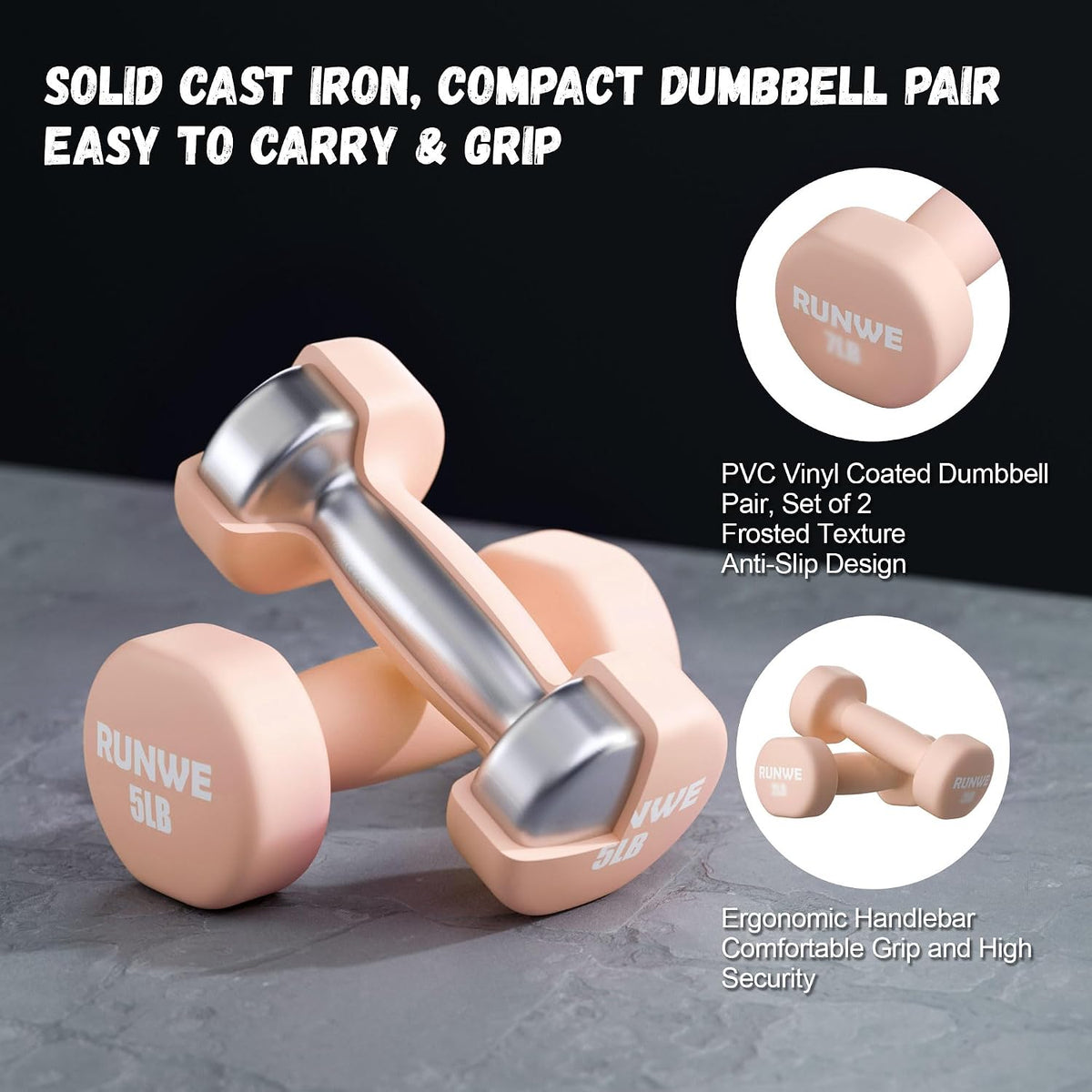 Dumbbells Set of 2 - Cast Iron Dumbbell Pairs Options for 1 3 5 7 OR 10 LB Each, Hand Weights Sets Exercise & Fitness Dumbbell Free Weights for Child, Women, Men (Sold in One Pair Not All Sets)