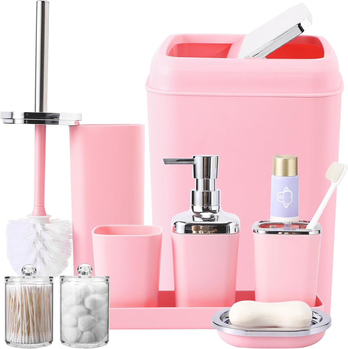XLHOMO Pink Bathroom Set, 9 Pieces Bathroom Accessory Set