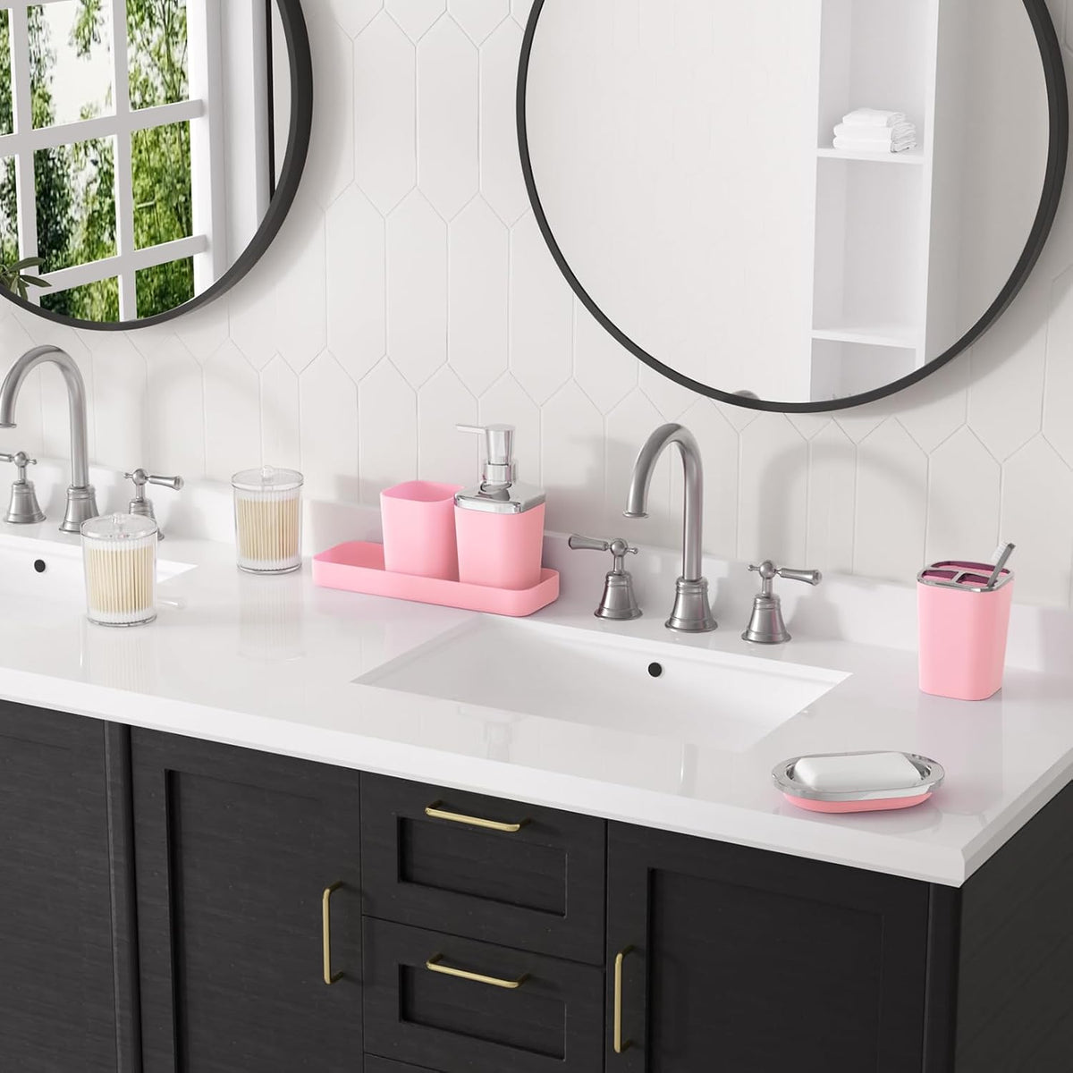 XLHOMO Pink Bathroom Set, 9 Pieces Bathroom Accessory Set