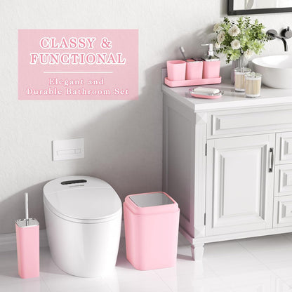 XLHOMO Pink Bathroom Set, 9 Pieces Bathroom Accessory Set