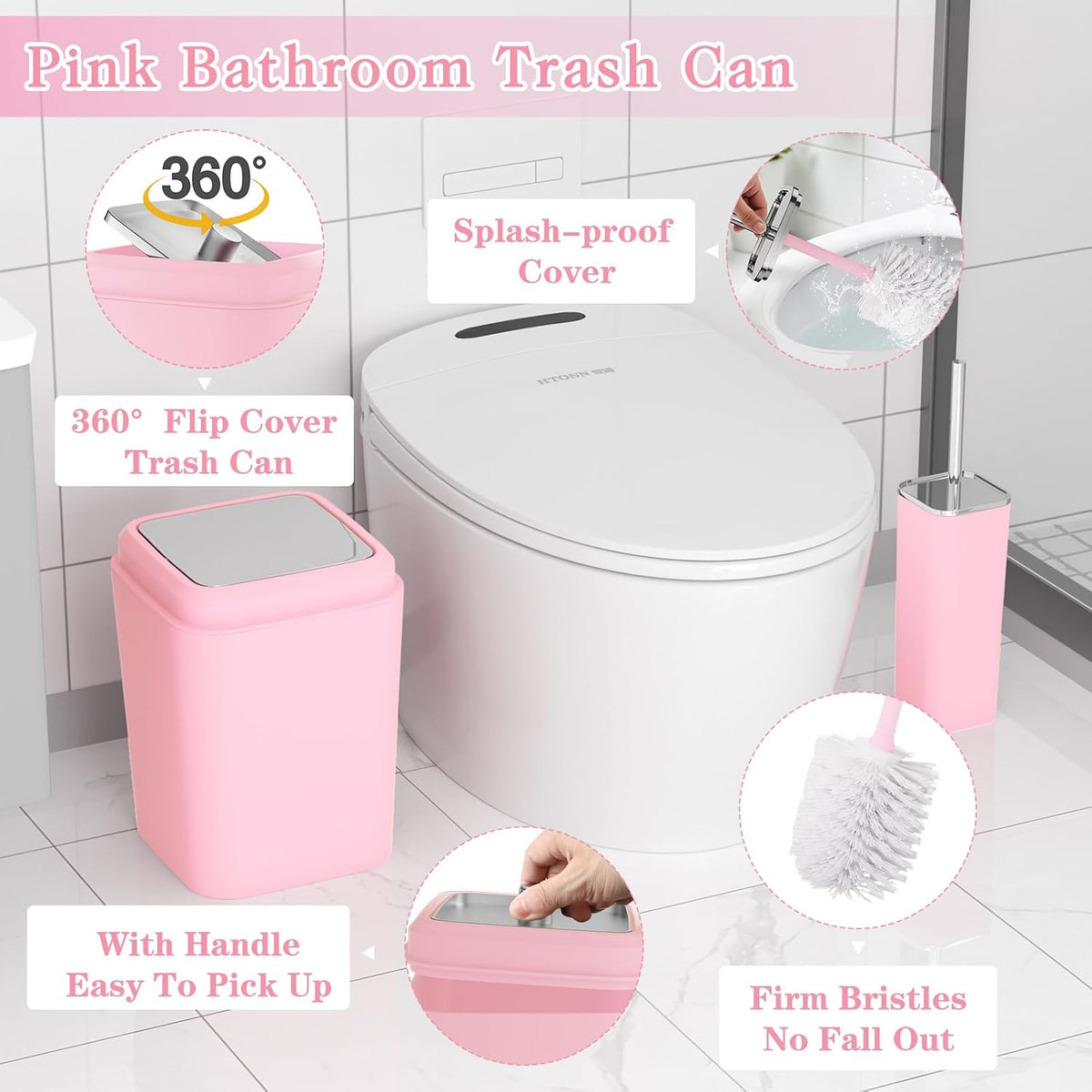 XLHOMO Pink Bathroom Set, 9 Pieces Bathroom Accessory Set