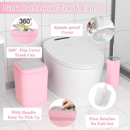 XLHOMO Pink Bathroom Set, 9 Pieces Bathroom Accessory Set