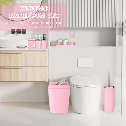 XLHOMO Pink Bathroom Set, 9 Pieces Bathroom Accessory Set