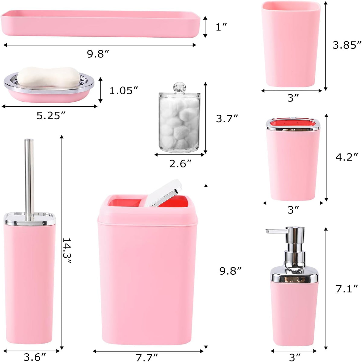 XLHOMO Pink Bathroom Set, 9 Pieces Bathroom Accessory Set