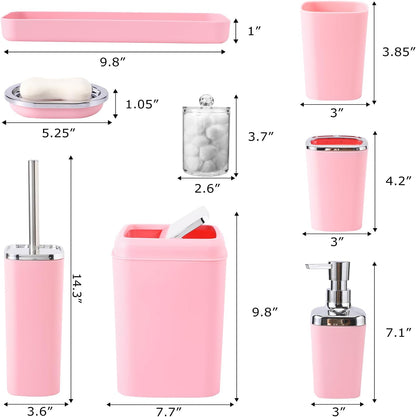 XLHOMO Pink Bathroom Set, 9 Pieces Bathroom Accessory Set