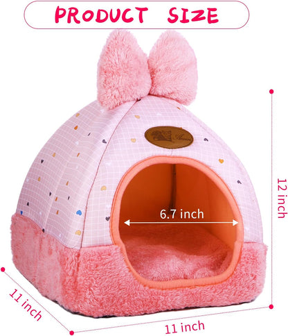 Bunny Bed Hideout House Cage Accessory for Rabbit Guinea Pig Hamster Cozy and Warm Rabbit Bed with Cute Bowknot Design