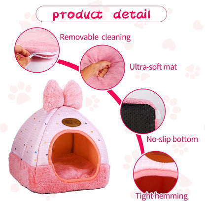 Bunny Bed Hideout House Cage Accessory for Rabbit Guinea Pig Hamster Cozy and Warm Rabbit Bed with Cute Bowknot Design