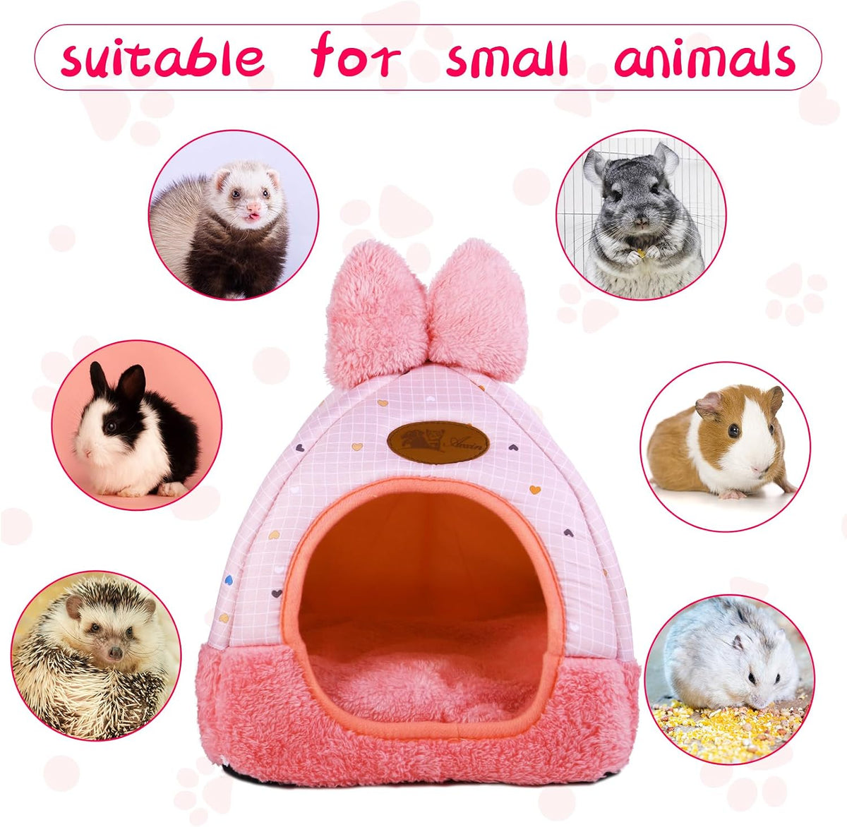 Bunny Bed Hideout House Cage Accessory for Rabbit Guinea Pig Hamster Cozy and Warm Rabbit Bed with Cute Bowknot Design