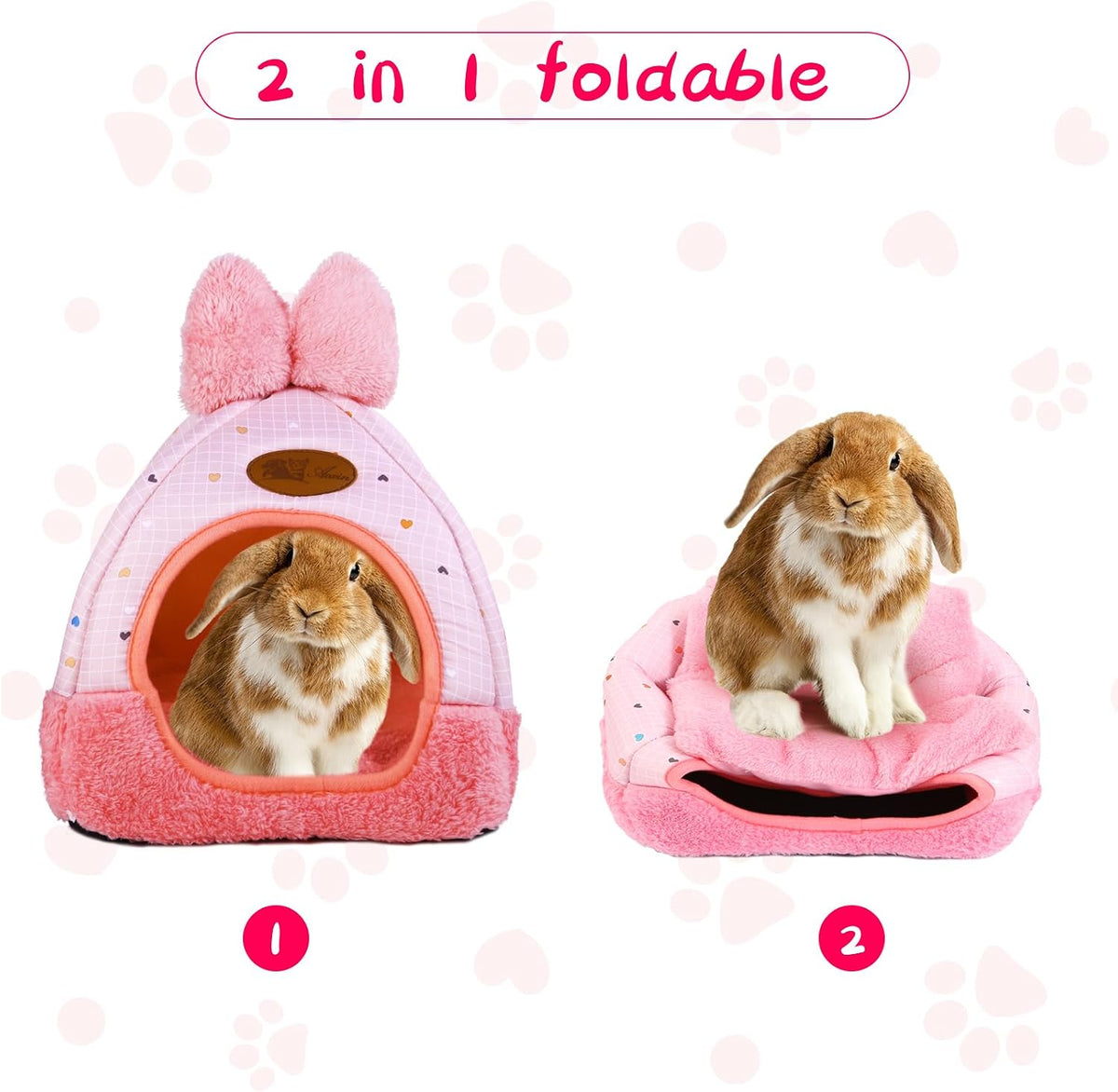 Bunny Bed Hideout House Cage Accessory for Rabbit Guinea Pig Hamster Cozy and Warm Rabbit Bed with Cute Bowknot Design