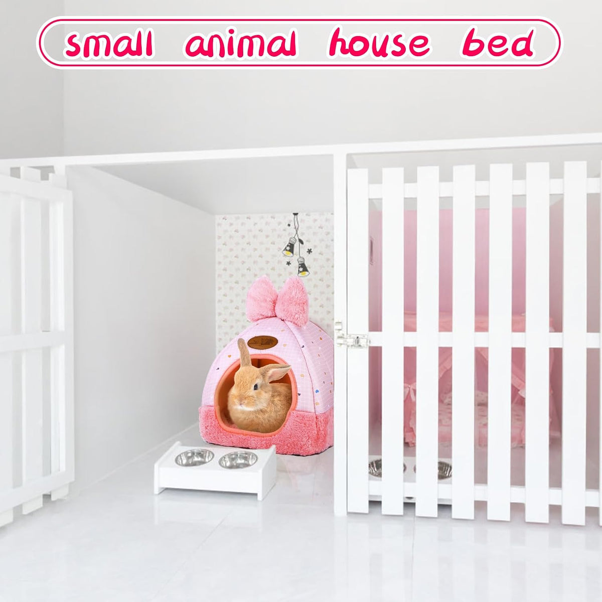 Bunny Bed Hideout House Cage Accessory for Rabbit Guinea Pig Hamster Cozy and Warm Rabbit Bed with Cute Bowknot Design