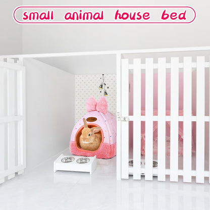 Bunny Bed Hideout House Cage Accessory for Rabbit Guinea Pig Hamster Cozy and Warm Rabbit Bed with Cute Bowknot Design