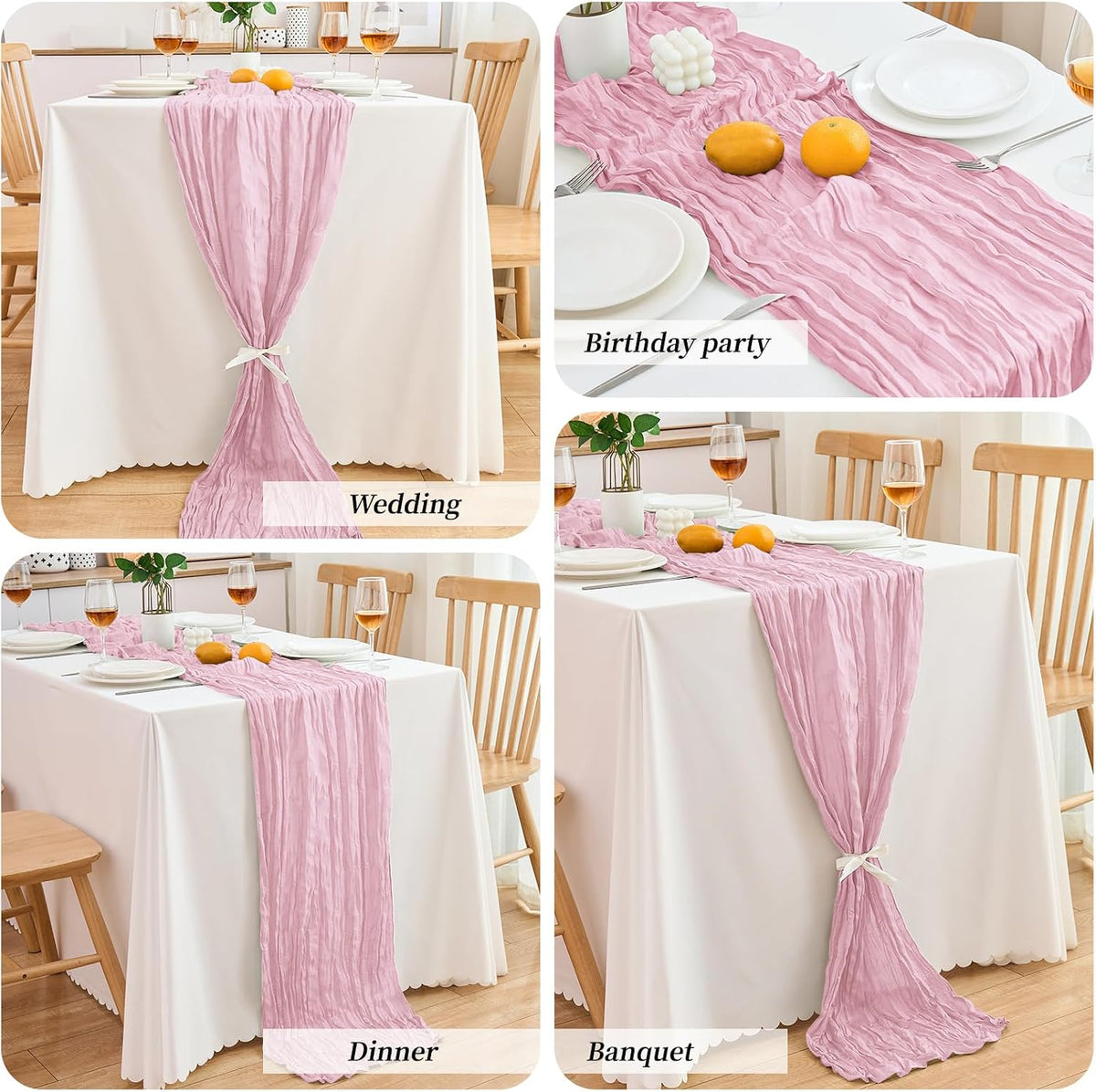 18 Pack Pink Cheesecloth Table Runner 21.5x120 Inch, Semi Sheer Boho Gauze Cheese Cloth Fabric Table Runners 10 FT Long for Wedding Party Baby Shower Birthday Home Decor