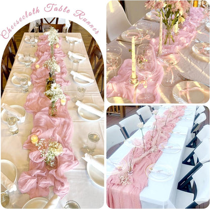 18 Pack Pink Cheesecloth Table Runner 21.5x120 Inch, Semi Sheer Boho Gauze Cheese Cloth Fabric Table Runners 10 FT Long for Wedding Party Baby Shower Birthday Home Decor