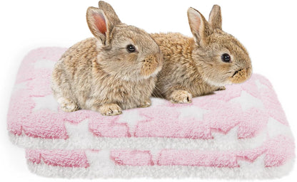 2 Pcs Guinea Pig Bed Mat Washable, Rabbit Winter Bed Pad for Indoor, Warm Small Animal Bed Mattres, Fleece Sleeping Pad for Bunny, Rat, Hedgehog, Sugar Glider, Chinchilla (Pink Star, Large)
