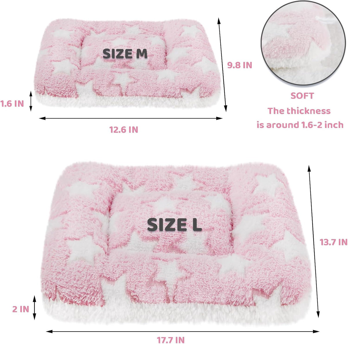 2 Pcs Guinea Pig Bed Mat Washable, Rabbit Winter Bed Pad for Indoor, Warm Small Animal Bed Mattres, Fleece Sleeping Pad for Bunny, Rat, Hedgehog, Sugar Glider, Chinchilla (Pink Star, Large)