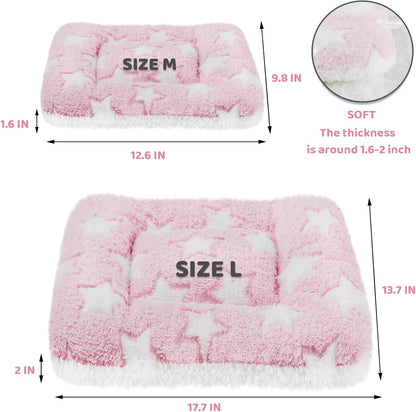 2 Pcs Guinea Pig Bed Mat Washable, Rabbit Winter Bed Pad for Indoor, Warm Small Animal Bed Mattres, Fleece Sleeping Pad for Bunny, Rat, Hedgehog, Sugar Glider, Chinchilla (Pink Star, Large)
