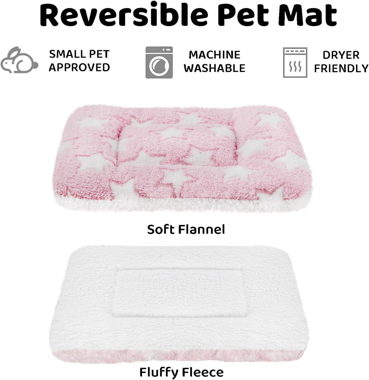 2 Pcs Guinea Pig Bed Mat Washable, Rabbit Winter Bed Pad for Indoor, Warm Small Animal Bed Mattres, Fleece Sleeping Pad for Bunny, Rat, Hedgehog, Sugar Glider, Chinchilla (Pink Star, Large)