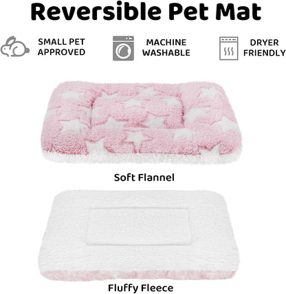 2 Pcs Guinea Pig Bed Mat Washable, Rabbit Winter Bed Pad for Indoor, Warm Small Animal Bed Mattres, Fleece Sleeping Pad for Bunny, Rat, Hedgehog, Sugar Glider, Chinchilla (Pink Star, Large)