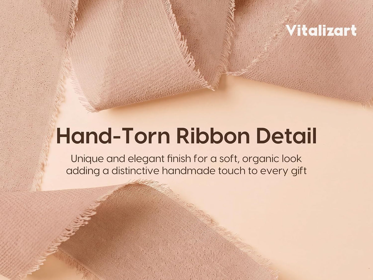 Handmade Chiffon Silk Ribbon 1.5" x 21 Yd Pink & Cream Frayed