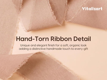 Handmade Chiffon Silk Ribbon 1.5" x 21 Yd Pink & Cream Frayed