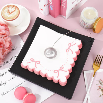 100 Pcs Pink Bow Scalloped Paper Napkin Coquette Bowknot Napkin Disposable Luncheon Dinner Napkins for Home Kitchen Party Supplies