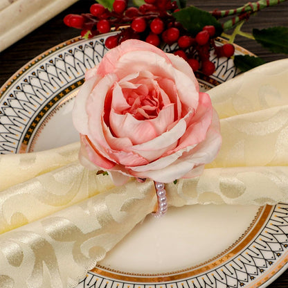 Pink Flower Napkin Rings Set of 12 Rose Pearl Napkins Holders Rustic Dinner Table Rings for Wedding Party Banquet Birthday Table Decor, 1.9 x 4.1 in