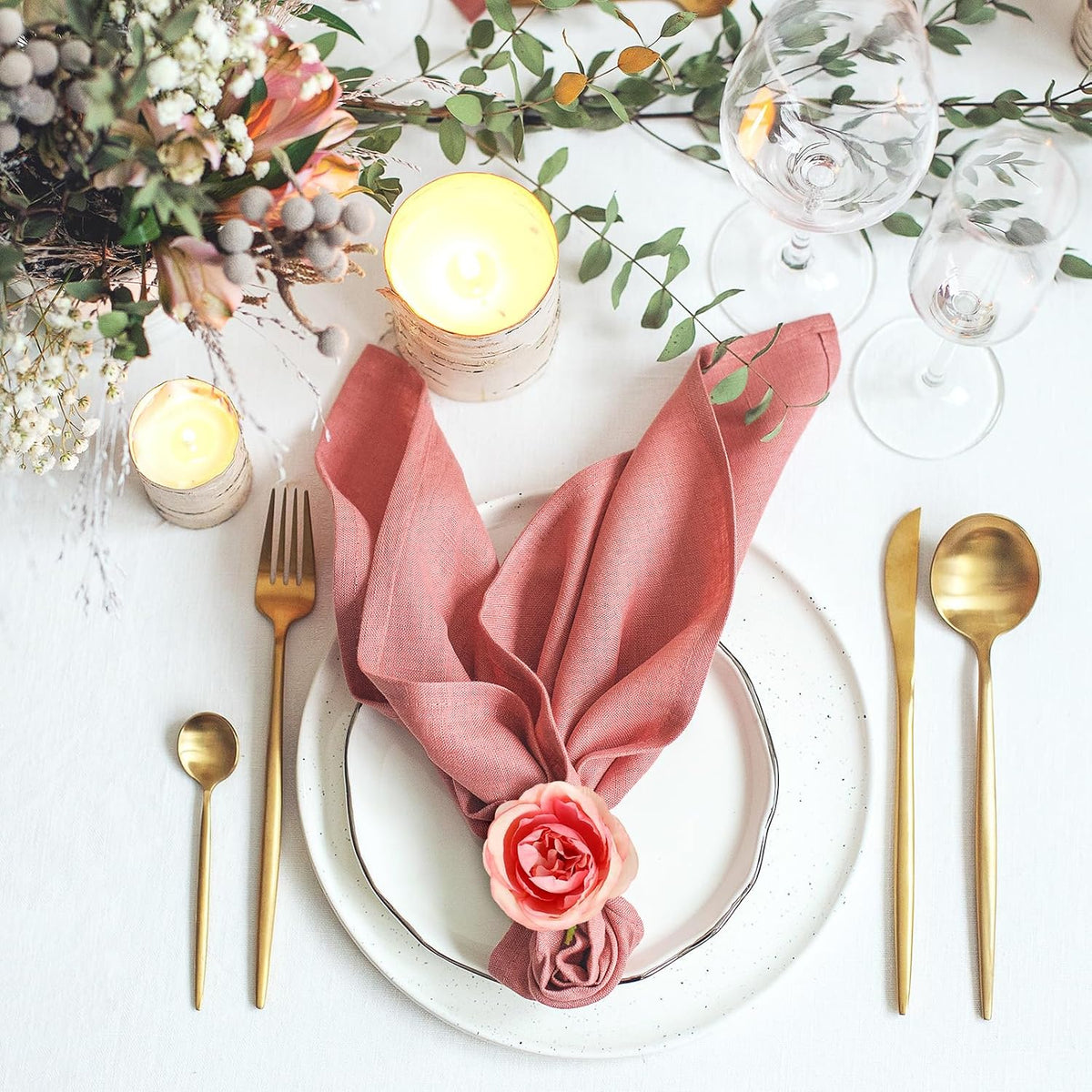 Pink Flower Napkin Rings Set of 12 Rose Pearl Napkins Holders Rustic Dinner Table Rings for Wedding Party Banquet Birthday Table Decor, 1.9 x 4.1 in