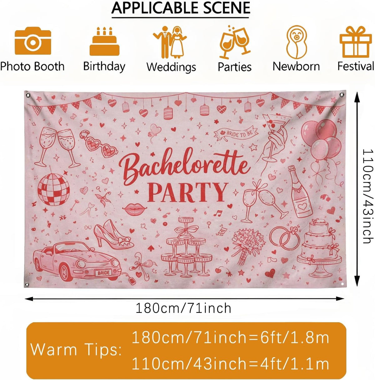 Bachelorette Party Backdrop, Cute Peach Celebration Decorations, Fun Retro Design for Bridal Shower Photo Booth, Festive Indoor/Outdoor Event Supplies 71x43 Inch