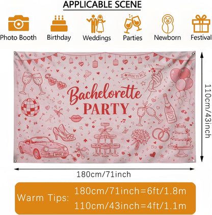 Bachelorette Party Backdrop, Cute Peach Celebration Decorations, Fun Retro Design for Bridal Shower Photo Booth, Festive Indoor/Outdoor Event Supplies 71x43 Inch