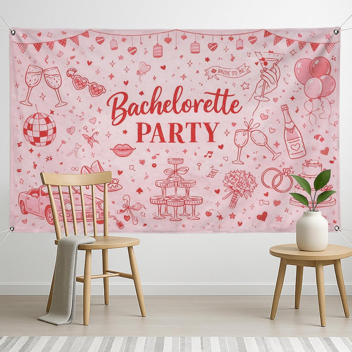 Bachelorette Party Backdrop, Cute Peach Celebration Decorations, Fun Retro Design for Bridal Shower Photo Booth, Festive Indoor/Outdoor Event Supplies 71x43 Inch