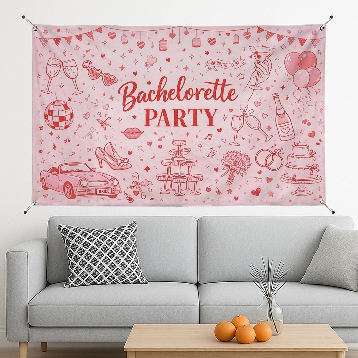 Bachelorette Party Backdrop, Cute Peach Celebration Decorations, Fun Retro Design for Bridal Shower Photo Booth, Festive Indoor/Outdoor Event Supplies 71x43 Inch