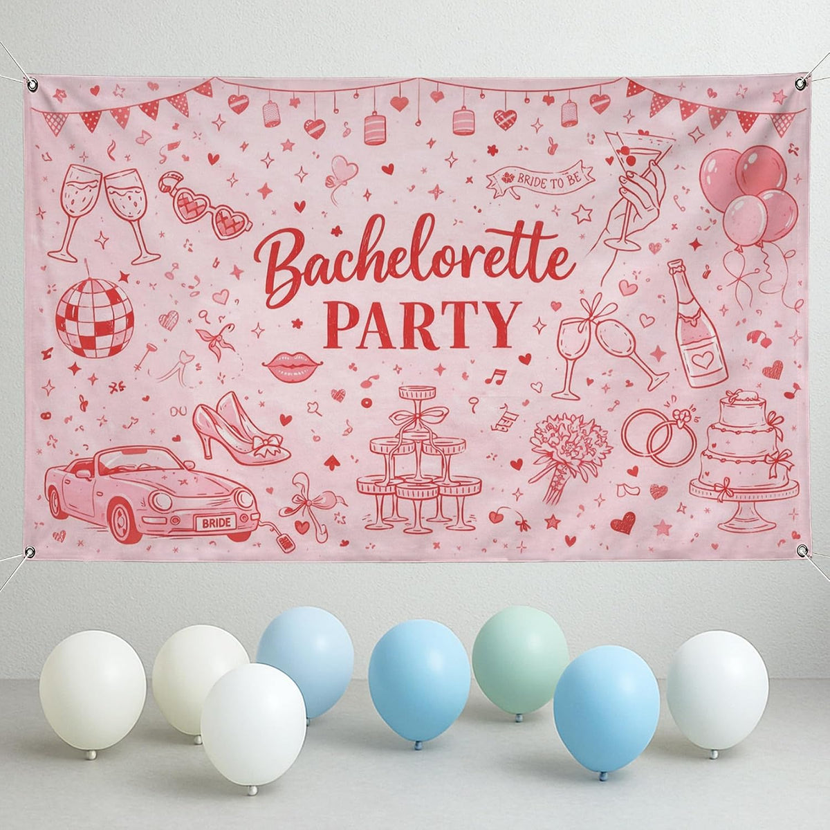 Bachelorette Party Backdrop, Cute Peach Celebration Decorations, Fun Retro Design for Bridal Shower Photo Booth, Festive Indoor/Outdoor Event Supplies 71x43 Inch