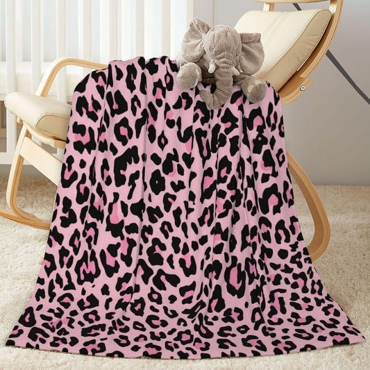 Black and Pink Leopard Throw Blankets All Season Ultra Soft Warm Fleece Blanket for Home Bed Sofa Couch Chair Outdoor Travel Camping 40x30 Inch