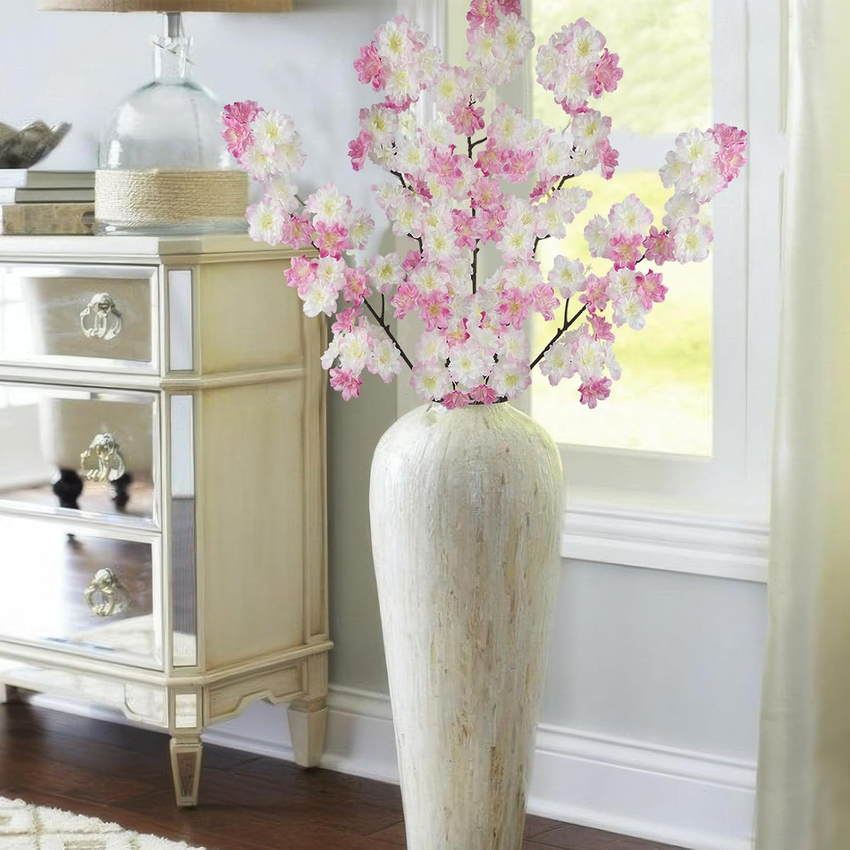 2 Pcs Artificial Cherry Blossom Flowers Branches Pink Faux Cherry Blossom Long Stem 41" Silk Cherry Blossom Tree Tall Fake Flower Arrangement for Home Wedding Centerpieces Spring Indoor Decor