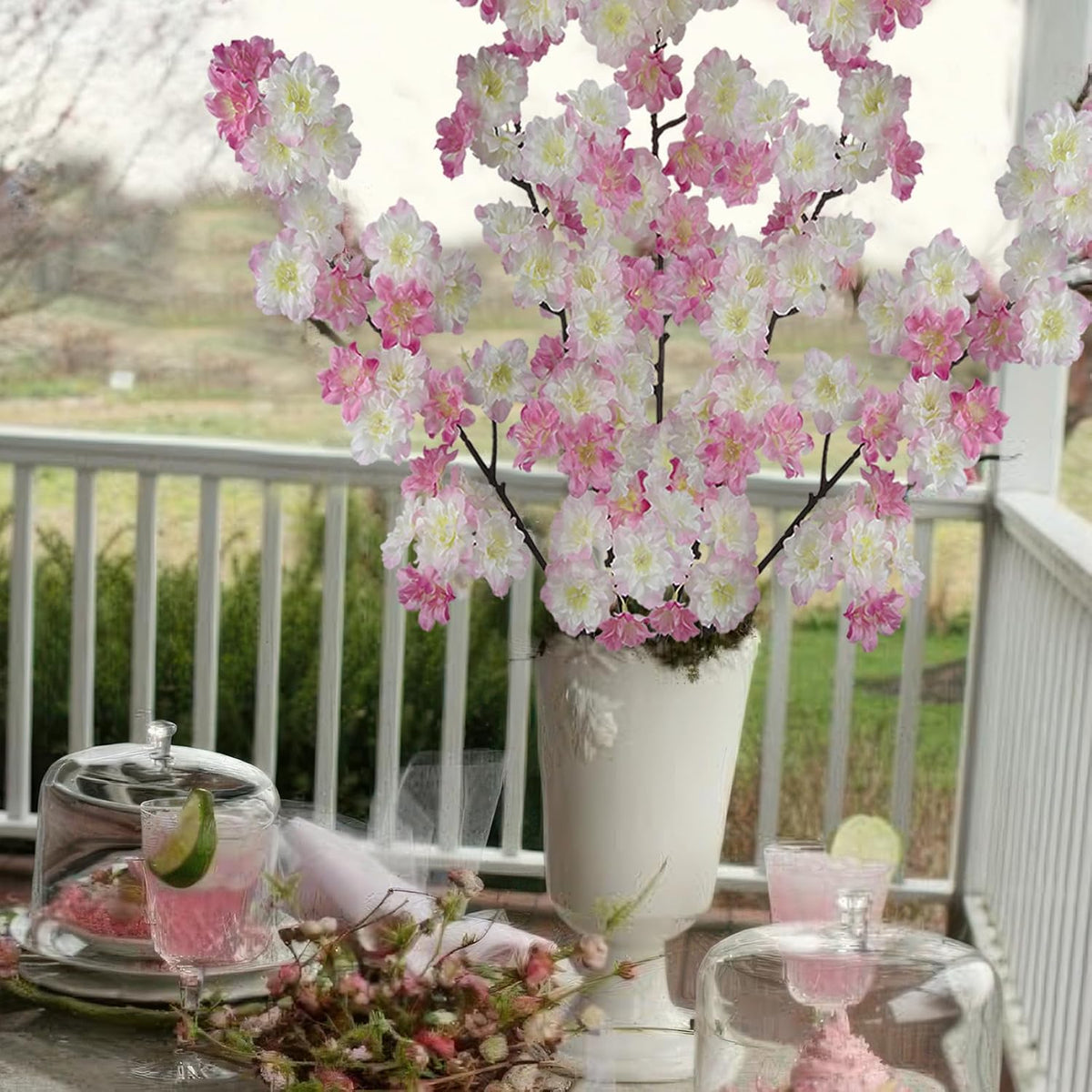 2 Pcs Artificial Cherry Blossom Flowers Branches Pink Faux Cherry Blossom Long Stem 41" Silk Cherry Blossom Tree Tall Fake Flower Arrangement for Home Wedding Centerpieces Spring Indoor Decor