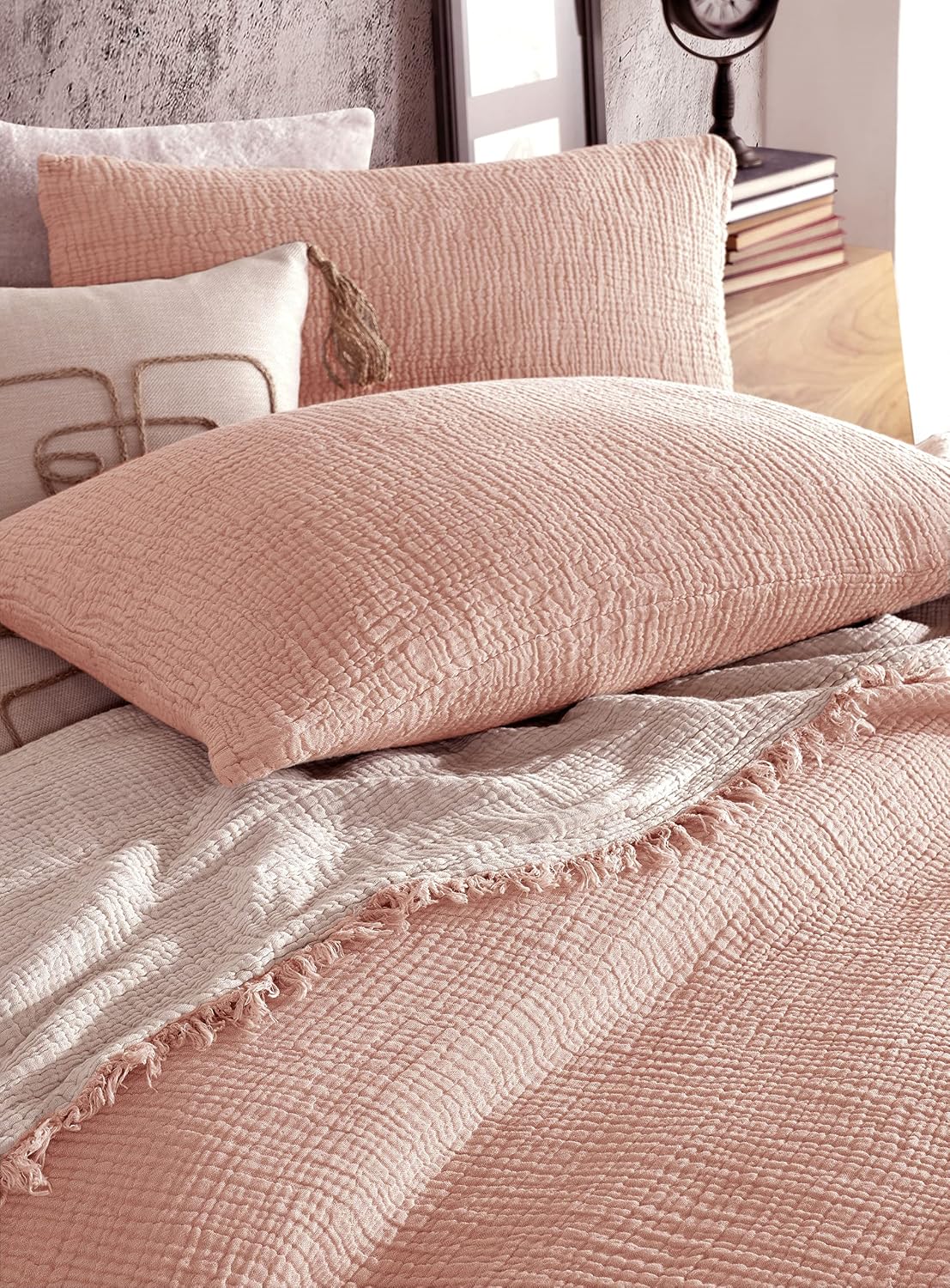 Organic Cotton US Standard Pillowcases Set of 2 (20 x 26 Inches) – 4-Layer Muslin, Ultra Soft & Breathable, No Ironing Required, Lightweight Pre-Washed Pillow Covers (Soft Pink)