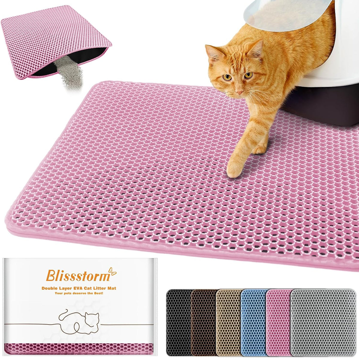 Cat Litter Mat 12"x18",Double Layer EVA litterbox Mat, Pink