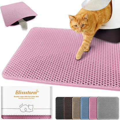 Cat Litter Mat 12"x18",Double Layer EVA litterbox Mat, Pink
