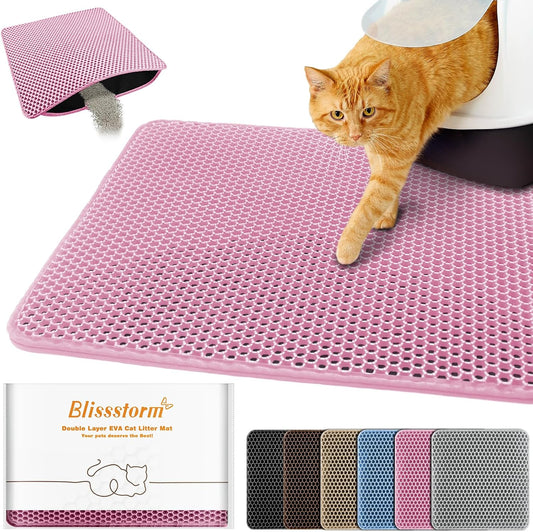 Cat Litter Mat 12"x18",Double Layer EVA litterbox Mat, Pink