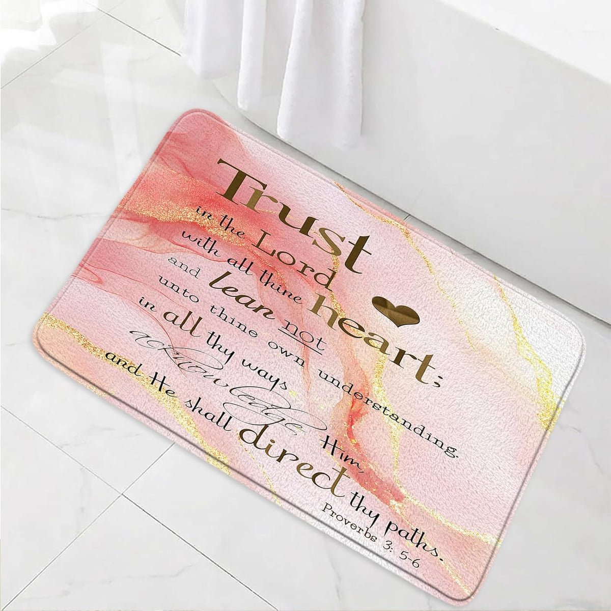 Marble and Inspirational Quotes Bath Rugs Flannel Mat 17.71 x 29.52 Inch